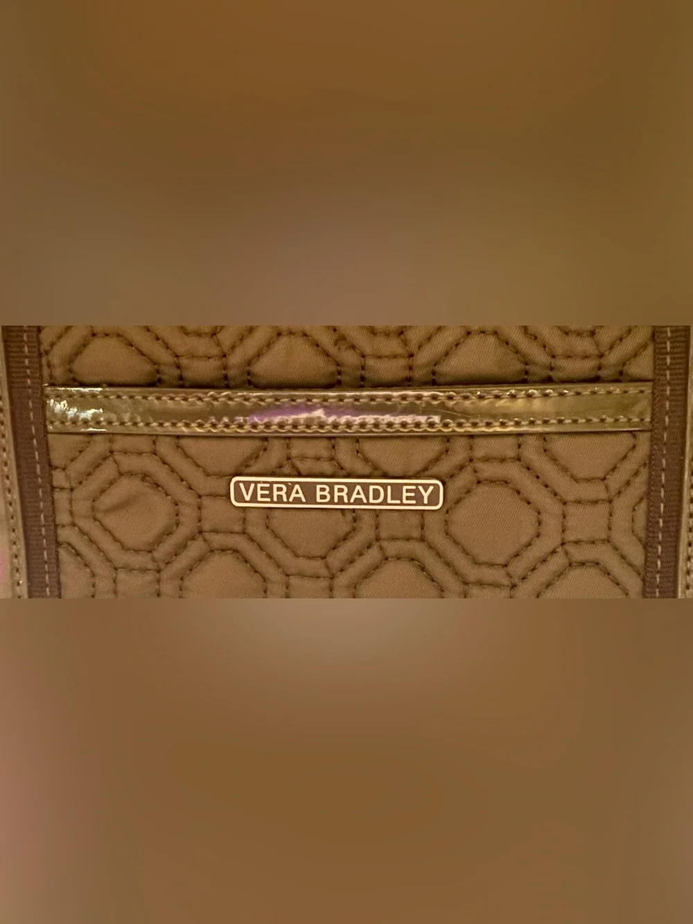 Vera Bradley quilted satchel gray geometric patent vinyl trim zipper closures